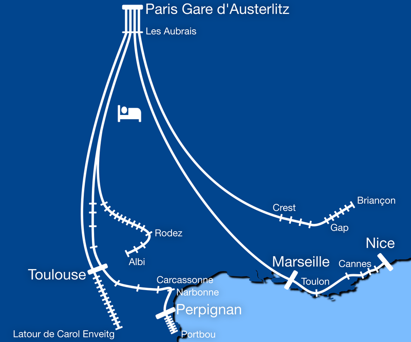 Intercites de nuit route map 2018